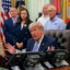President Donald Trump is joined by grocery store owners and supermarket corporation executives as he announces regulatory rollbacks on chemical refrigerants at the White House on May 21. Credit: Chip Somodevilla/Getty Images