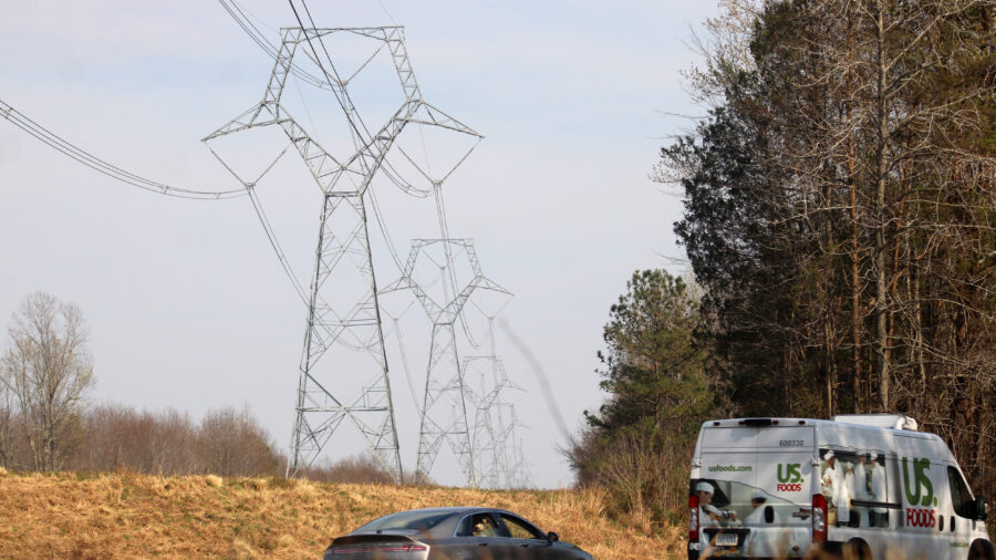 Existing transmission lines run through Goochland and Louisa counties. The support structures are similar to those that would be used for Valley Link. Credit: Charles Paullin/Inside Climate News