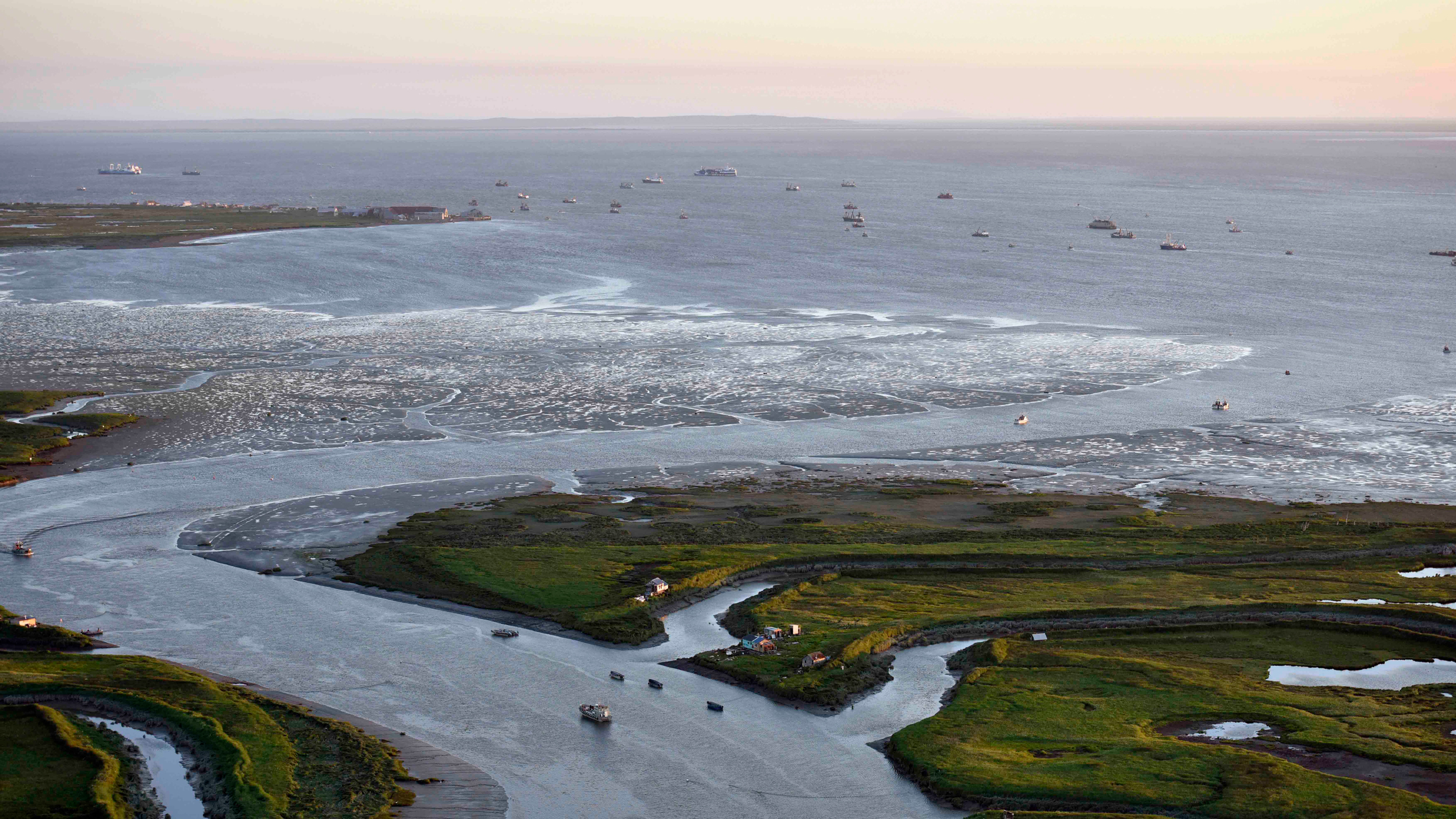 Commercial fishing boats and camps are seen in Alaska’s Nushagak Bay. Credit: Misty Nielsen/Goldman Environmental Prize