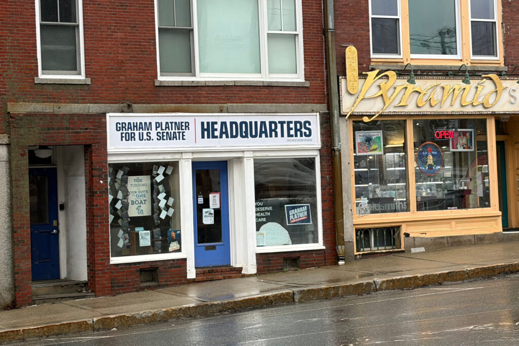 The Platner campaign headquarters in Ellsworth, Maine. Credit: Nathaniel Eisen/Inside Climate News