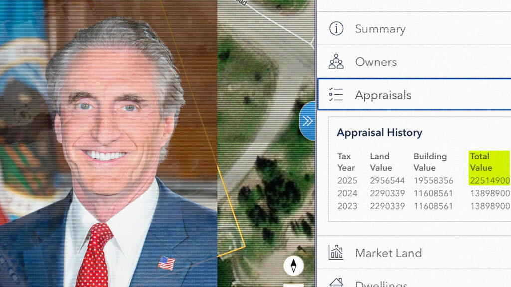 Interior Secretary Doug Burgum owns a $22 million condo inside the Yellowstone Club, according to Montana property records reviewed by Floodlight. Illustration: Evan Simon/Floodlight. Source imagery: Montana Cadastral/Department of Interior