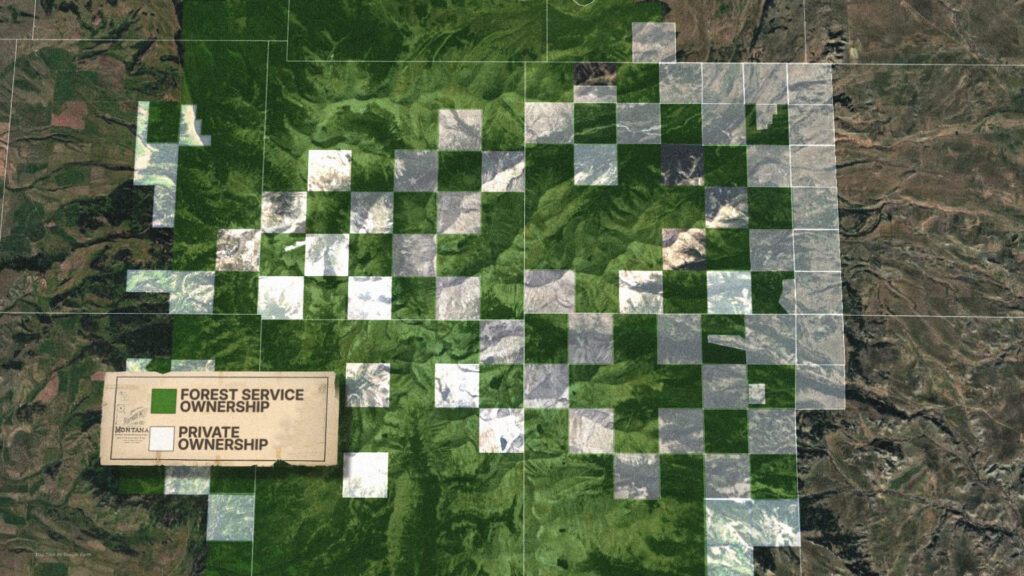 Like much of the American West, the Crazy Mountains were divided into a checkerboard of public and private lands in the 1800s, an arrangement known as “Lincoln’s chessboard” that has fueled access disputes ever since. Credit: Luis A Yordan/Floodlight