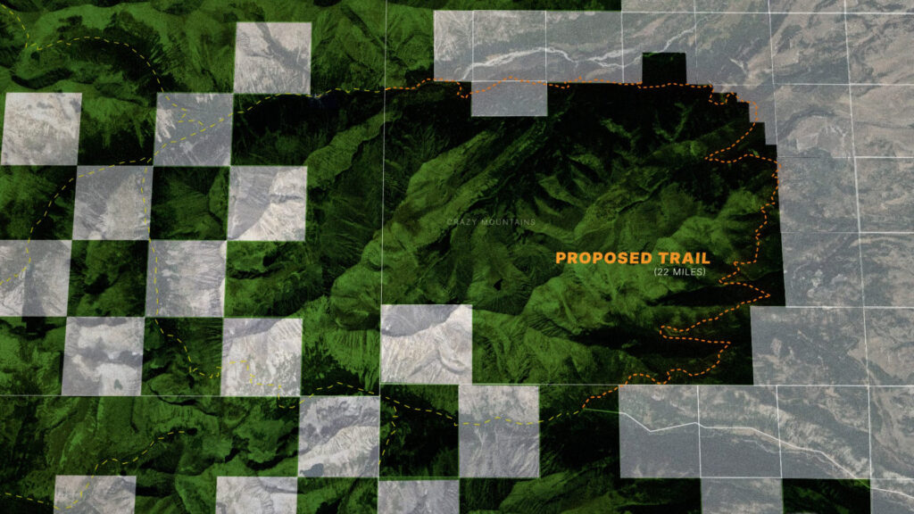 In place of the lost historic trails, the U.S. Forest Service has promised to construct a new, 22-mile-long trail paid for by the Yellowstone Club. The new trail will be located mostly on public land and in higher-elevation areas. Proponents argue the new trail will minimize conflicts and connect hikers to the west side of the range while critics argue it’s inaccessible. Credit: Luis A. Yordan for Floodlight
