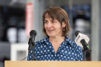 Tanya Trujillo, then assistant secretary of the Interior for water and science, speaks during an event in California in 2023. Credit: Bureau of Reclamation