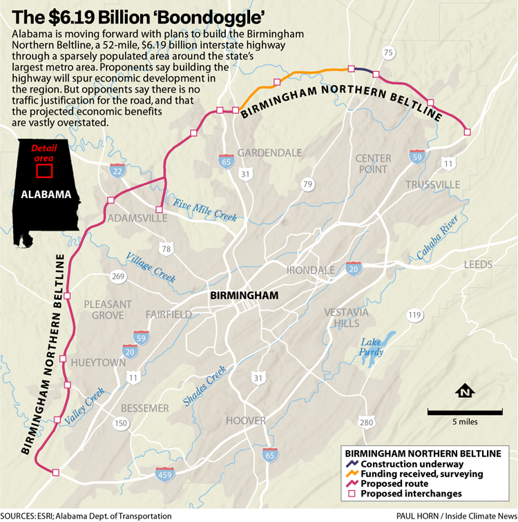 A locator map shows where the Birmingham Northern Beltline is planned to be built.