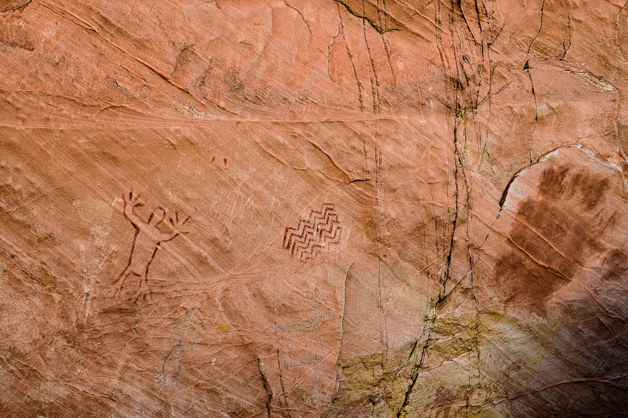 Petroglyphs and pictographs line the rock walls of Catstair Canyon in Grand Staircase-Escalante Monument. Credit: Tim Peterson