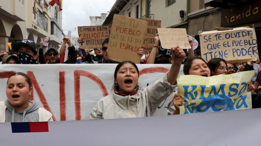 People rally against a Canadian mining project at the Quimsacocha moorlands in Cuenca, Ecuador, on Sept. 16, 2025. Credit: Galo Paguay/AFP via Getty Images