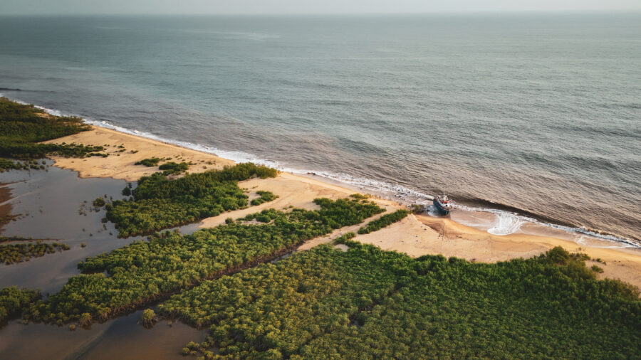 A shrinking mangrove forest is seen at the edge of the Freetown Peninsula coastline in Sierra Leone on April 12. Credit: Gemma Bonfiglioli/AFP via Getty Images