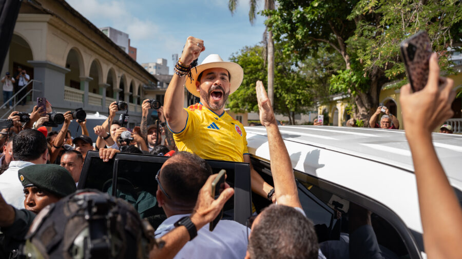 Abelardo de la Espriella celebrates after casting his vote during the Colombian presidential runoff on June 21 in Barranquilla. Credit: Leonardo Castañeda/Getty Images