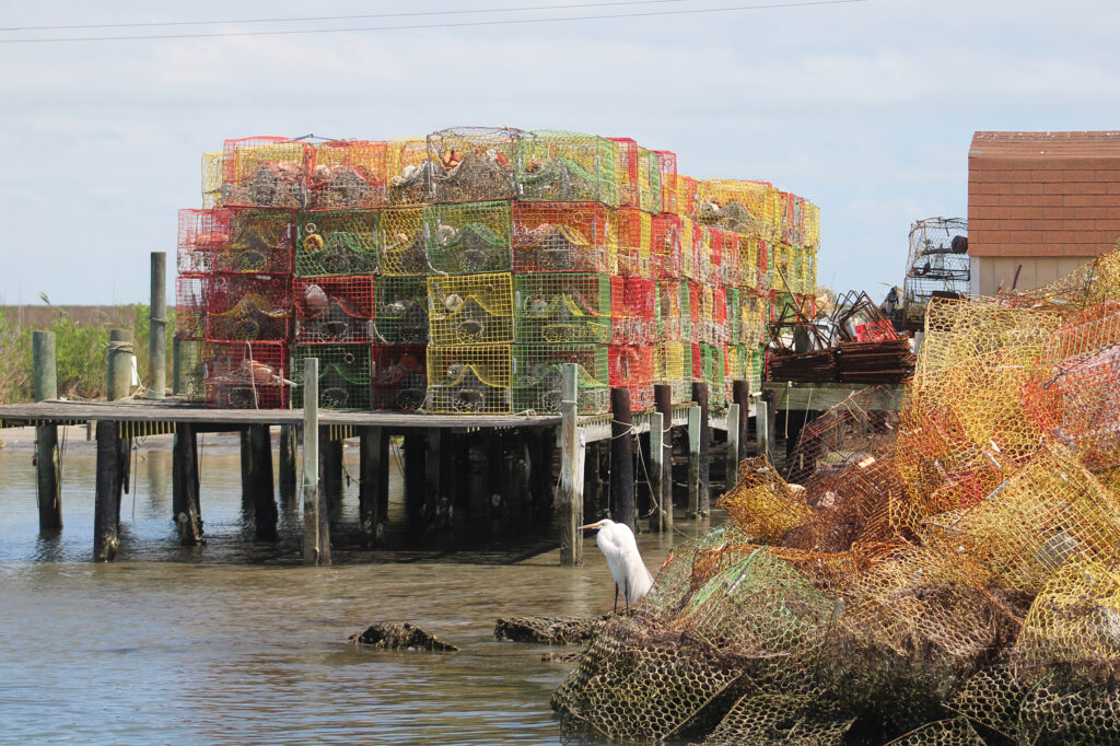 Piles of crabbing gear on Tangier Island. Credit: Charles Paullin/Inside Climate News