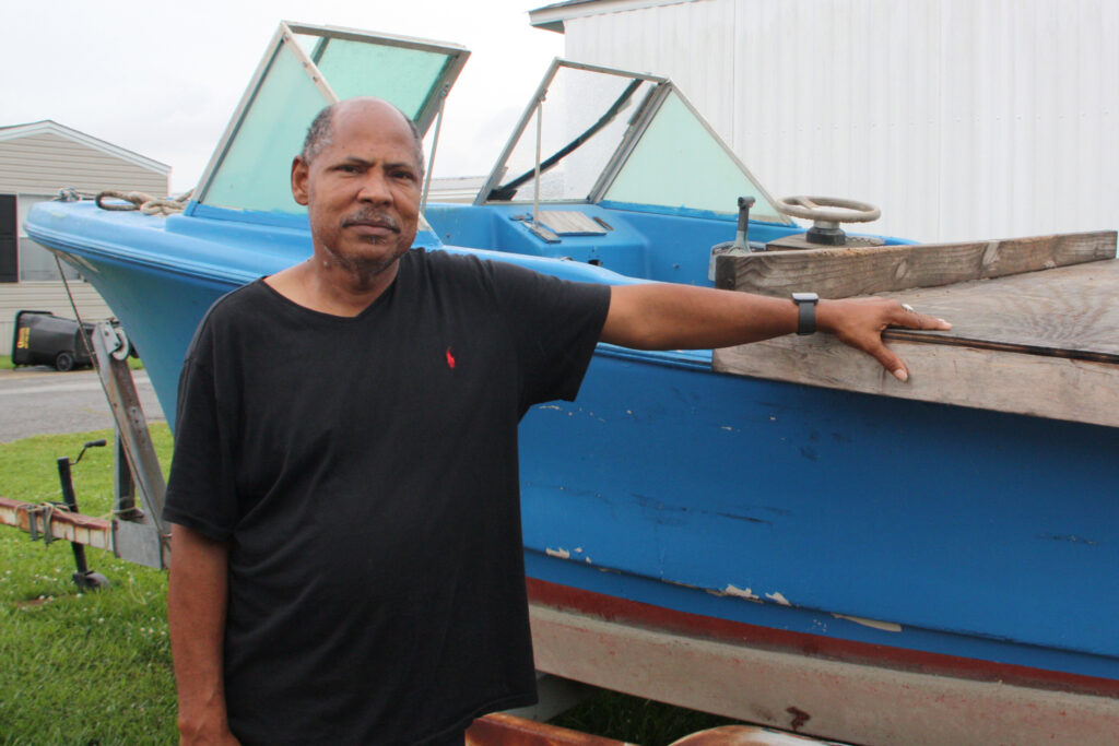 Solomon Williams Jr. has been catching oysters in Calcasieu Lake to supplement his income since he was a kid. But he hasn’t worked a day since a dredging spill sent mud into the lake last year, he said. Credit: Nicholas Kusnetz/Inside Climate News