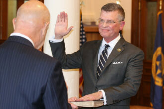 Kevin Lilly is sworn in for his second term as chairman of the Texas Alcoholic Beverage Commission at the Texas State Capitol in 2023. Credit: Texas Alcoholic Beverage Commission