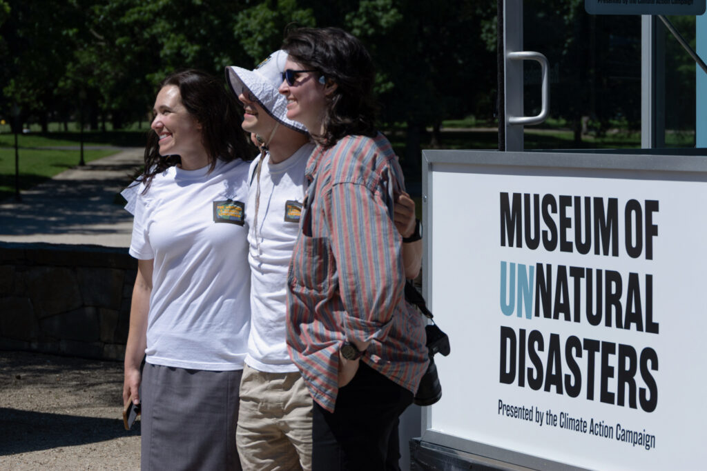 Syl Foisy (center) said he walked “roughly a marathon distance a day,” during a march from New York to Washington, D.C. in support of climate funding. Credit: Gabriel Matias Castilho/Inside Climate News