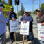 Rep. Mark DeSaulnier, who represents the county where Marathon’s Martinez Renewables operates, visits striking workers in early May. Credit: Courtesy of USW Local 5