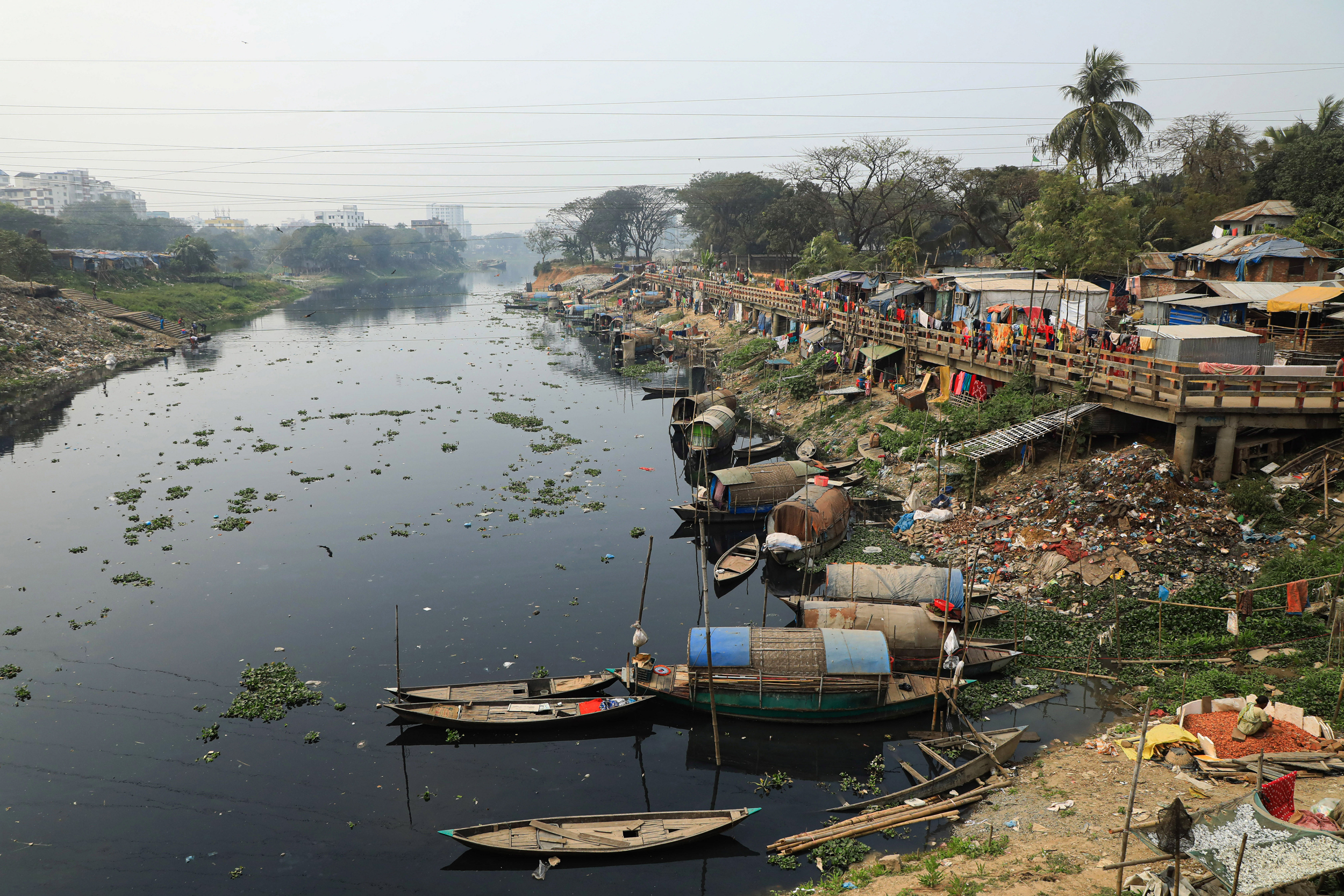 The polluted Turag River flows through Dhaka, Bangladesh. Credit: Md Manik/SOPA Images/LightRocket via Getty Images