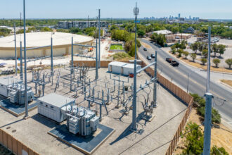 An electrical substation is seen in Austin during high temperatures on Aug. 19, 2023, as ERCOT asked Texans to conserve power. Credit: Brandon Bell/Getty Images