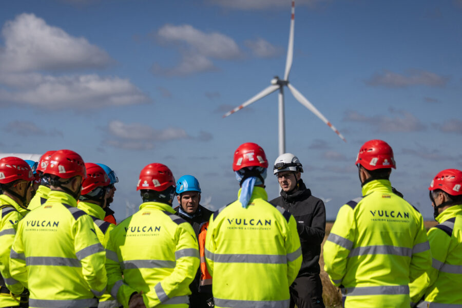 Coal miners take part in a turbine operation training at a wind farm near Gorzyca, Poland, on July 8. Credit: Wojtek Radwanski/AFP via Getty Images