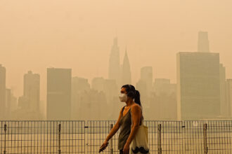 Smoke from wildfires in Canada engulfs the New York City skyline on July 16. Credit: Selcuk Acar/Anadolu via Getty Images