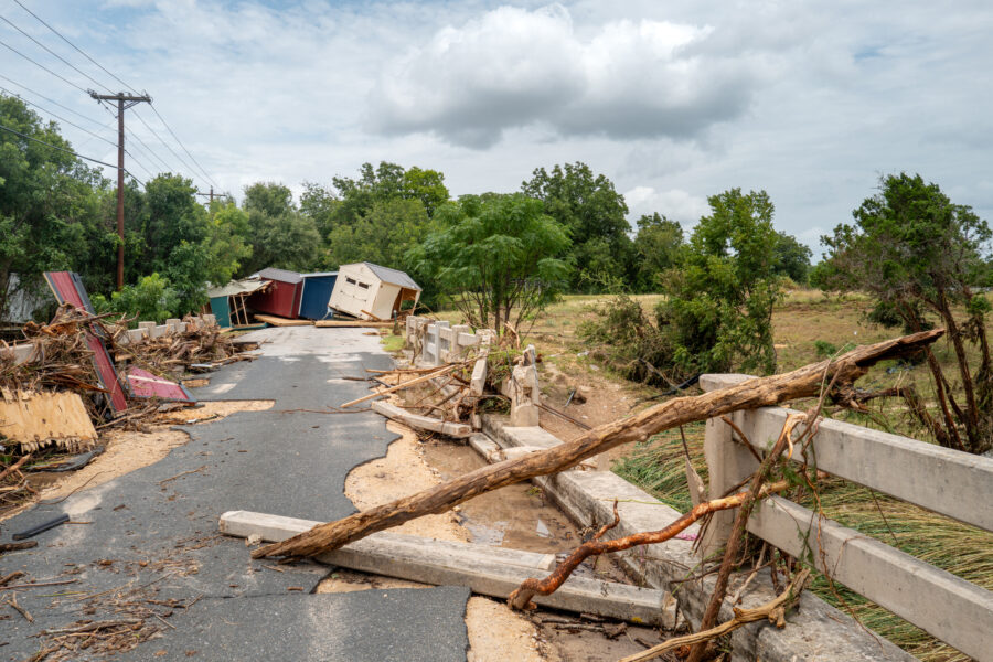The aftermath of flash flooding on the banks of the Guadalupe River is seen on Friday in Kerrville, Texas. Credit: Brandon Bell/Getty Images