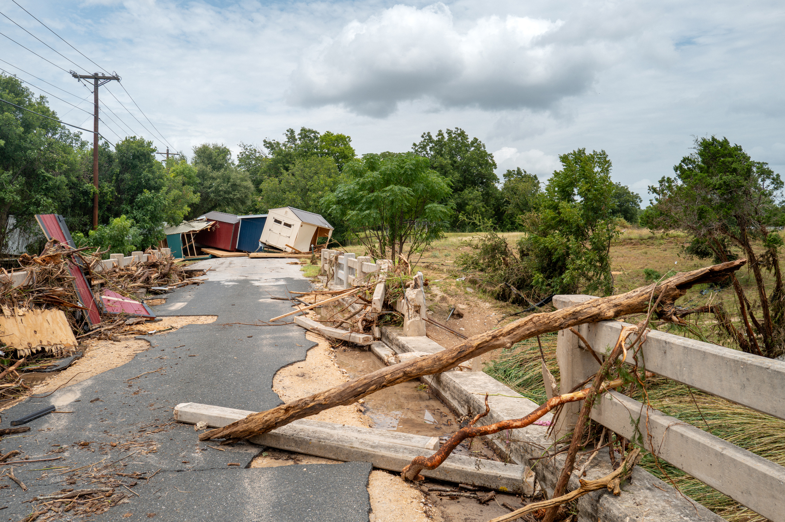 The aftermath of flash flooding on the banks of the Guadalupe River is seen on Friday in Kerrville, Texas. Credit: Brandon Bell/Getty Images