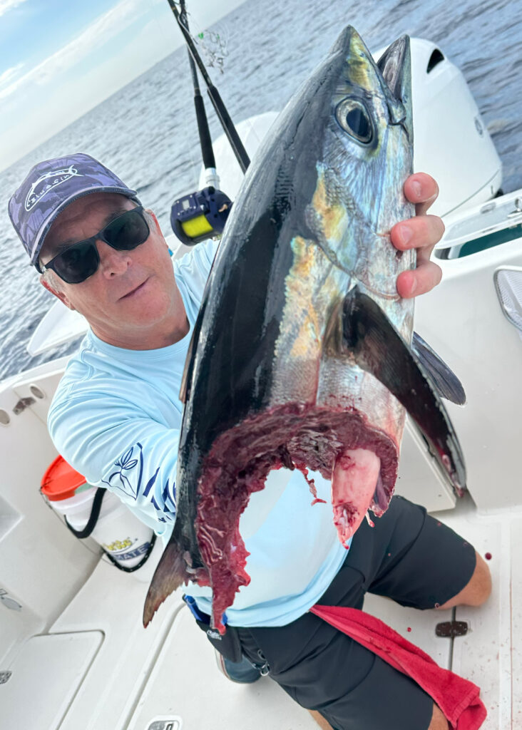 A blackfin tuna chomped in half by a shark. Credit: Courtesy of Willie Howard