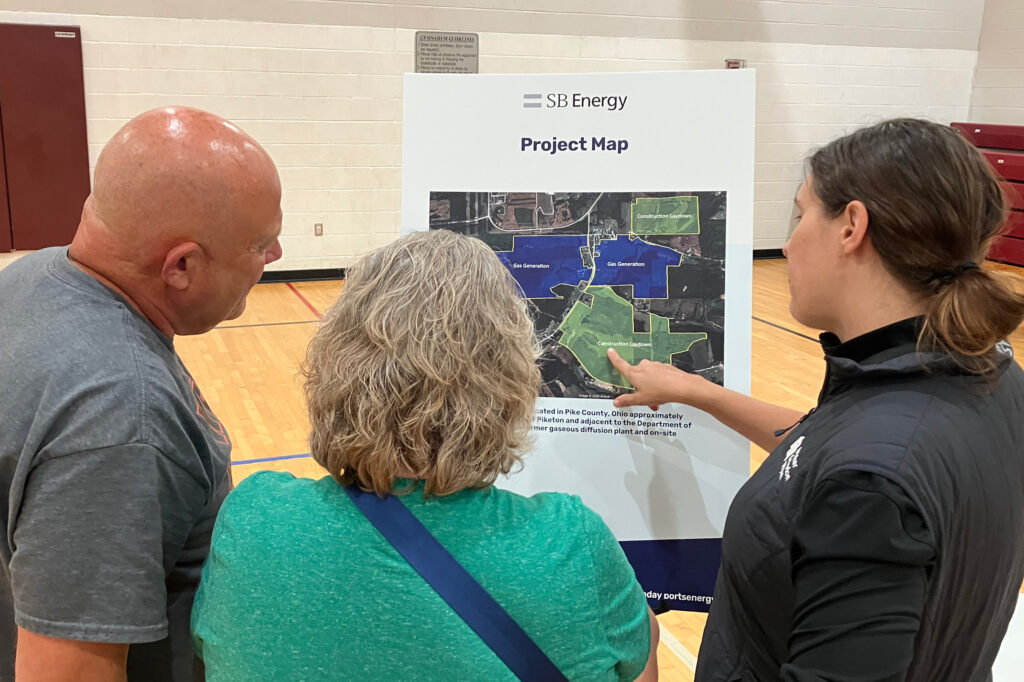 The project map of the proposed gas power plant was one of the most scrutinized displays at the open house held by the developer SB Energy. Credit: Dan Gearino/Inside Clean Energy