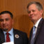 Republican Sen. Steve Daines (right) delivered Crow Tribe chairman Frank White Clay the first major Senate win for the Crow Revenue Act, two years after its first proposal. Credit: Gabriel Matias Castilho/Inside Climate News