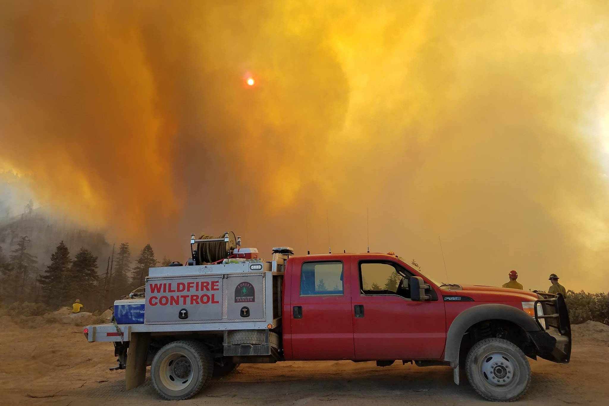 A Maine Forest Service crew responds to a California wildfire in 2018. Firefighters from the Northeast will deploy in Western states when more manpower is needed to respond to large wildfires. Credit: Maine Forest Service