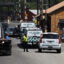 Allegheny County Fire Marshal vehicles are seen near the entrance to U.S. Steel’s Clairton Coke Works following an explosion at the plant on Aug. 11, 2025. Credit: Rebecca Droke/AFP via Getty Images