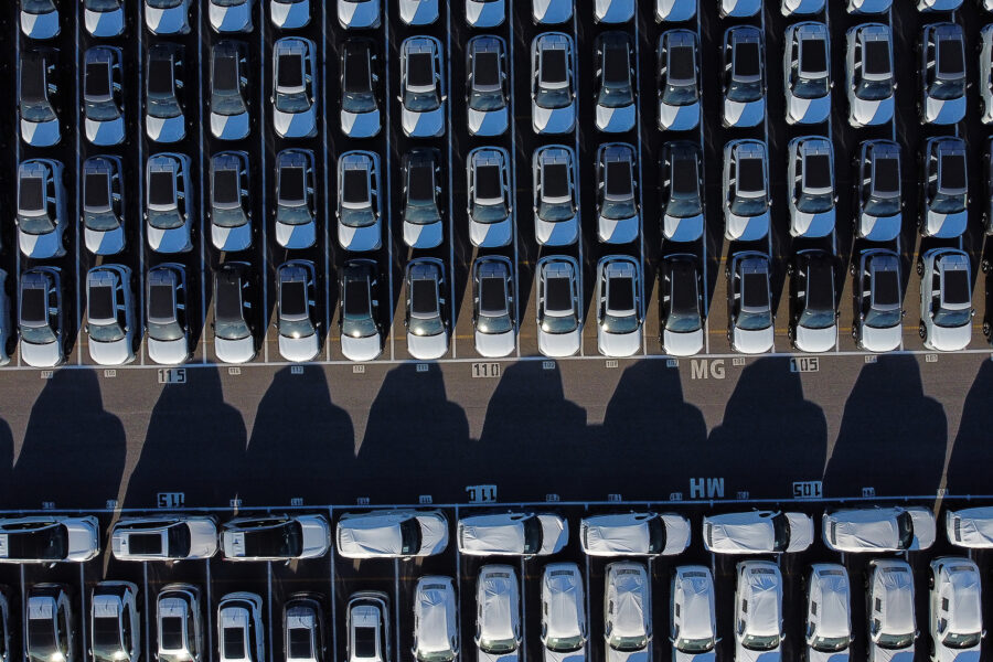 Electric vehicles from Chinese automaker BYD are unloaded at a port in Zarate, Argentina, on Jan. 20. Credit: Luciano Gonzalez/Anadolu via Getty Images