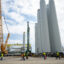 Workers gather at the State Pier in New London, Conn., on Aug. 25, 2025, to discuss the Trump administration’s order to halt construction of the offshore wind project called Revolution Wind. Credit: Tyler Russell/Connecticut Public via Getty Images