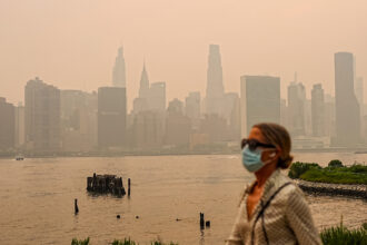 Wildfire smoke engulfs the skyline of New York City on July 16. Credit: Selcuk Acar/Anadolu via Getty Images