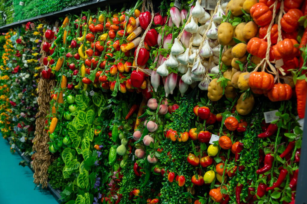 Fake plastic vegetables and plants in the Super China market in Jalapa, Guatemala.