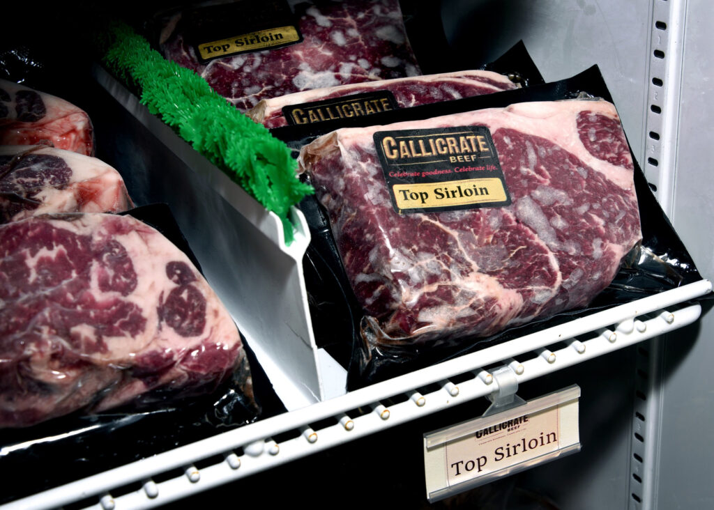 The retail shop at Callicrate Beef offers many cuts of beef and pork, including premium top sirloin. Cattle are raised on the ranch six miles south of the St. Francis, Kan., store. Credit: Sonya Doctorian/Inside Climate News