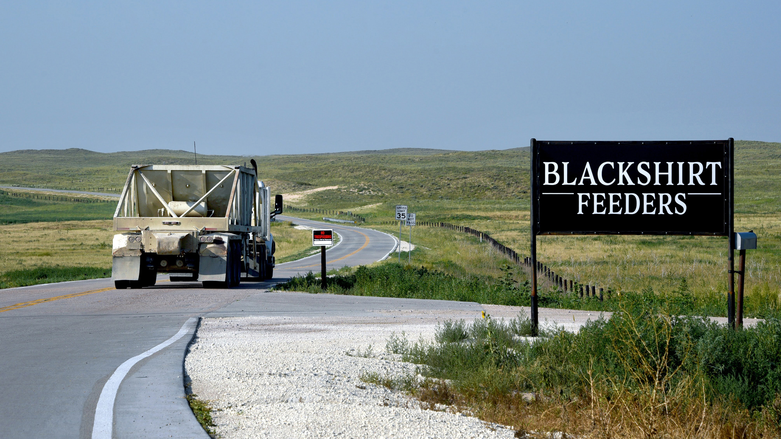 The construction entrance to Blackshirt Feeders on Highway 34 in Dundy County, Nebraska. Credit: Sonya Doctorian/Inside Climate News