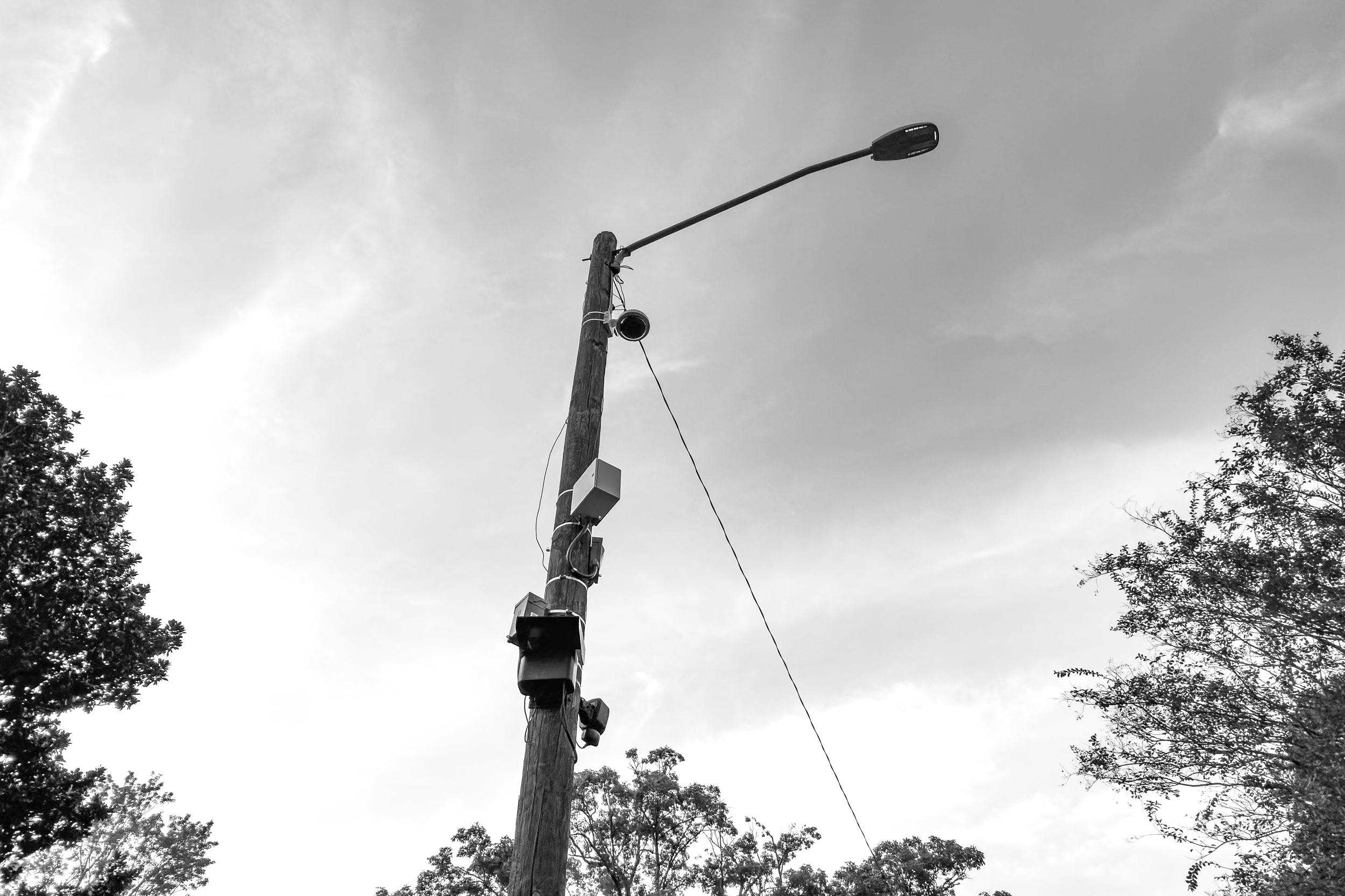 Surveillance equipment installed on an Alabama power pole in a residential neighborhood of Birmingham. Credit: Lee Hedgepeth/Inside Climate News