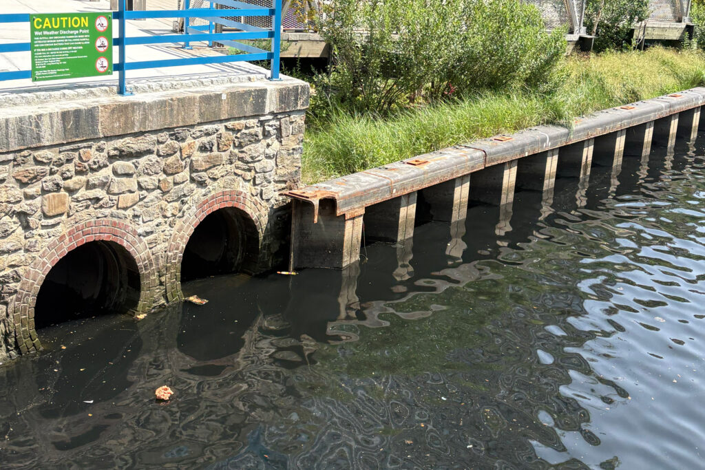 Two combined sewer overflow outfalls feed into the Gowanus Canal. Credit: Lauren Dalban/Inside Climate News
