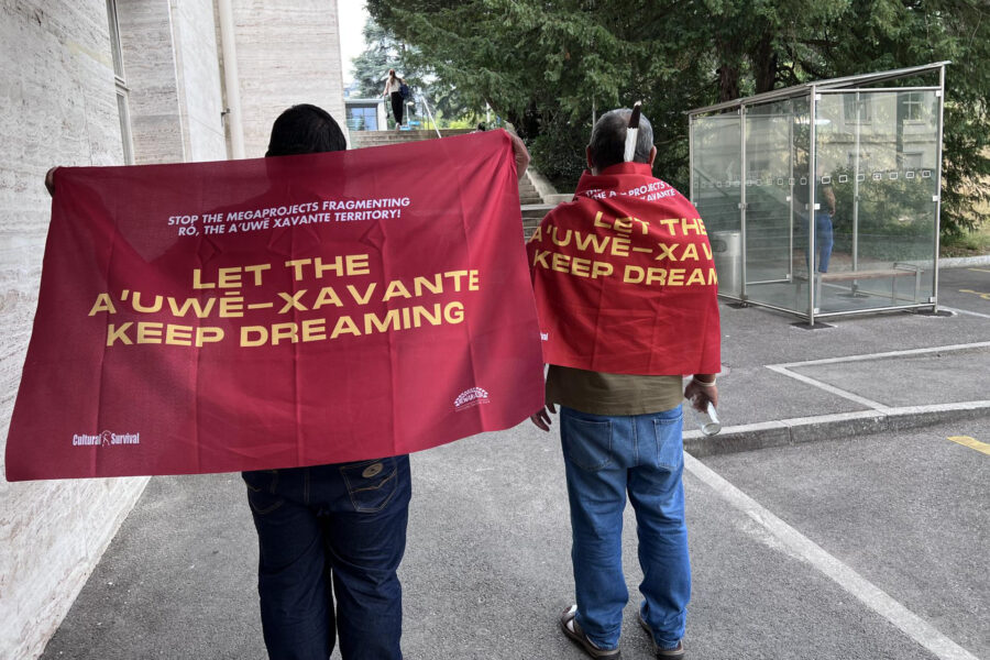 Along with the Cultural Survival group and other allies, leaders from the A'uwe Xavante held a separate event within the UN's Palais des Nations called "Let the Xavante Dream," outlining the dangers the FICO project pose to the Ró—the Xavante word for the Cerrado biome in Brazil's center-west region. Credit: Courtesy of Cultural Survival