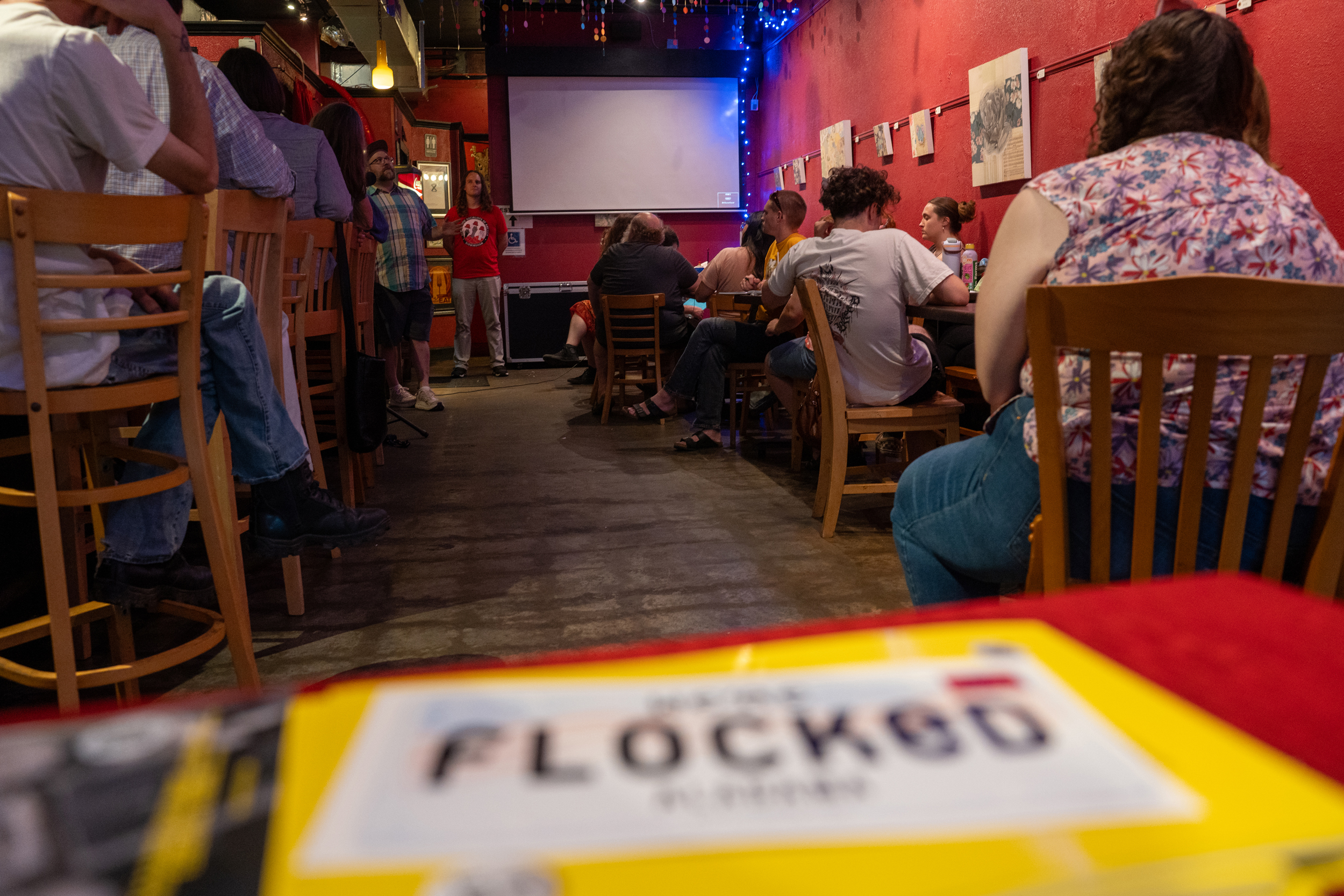 Birmingham residents meet at a local restaurant to discuss Flock and other surveillance systems in the city. Credit: Lee Hedgepeth/Inside Climate News