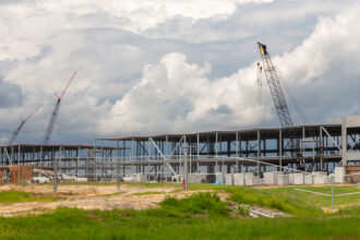 When finished, the Amazon data center in Hamlet, N.C., will have 21 buildings and roughly 600 backup diesel generators that will emit tons of air pollutants each year. Credit: Lisa Sorg/Inside Climate News