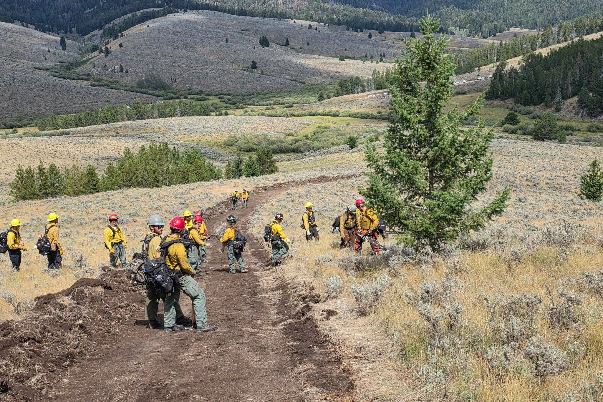 Firefighters work on containment lines for the Sand Creek Fire in southwestern Montana on Monday. Credit: Beaverhead-Deerlodge NF Wildland Fire Information