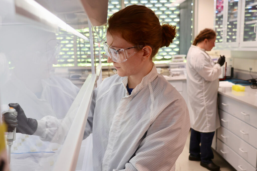Lauren Stalford (left), a former OSU Environmental Sciences undergraduate student, and lab technician Christina Murphy prepare samples for analysis. Credit: Kim Kenny