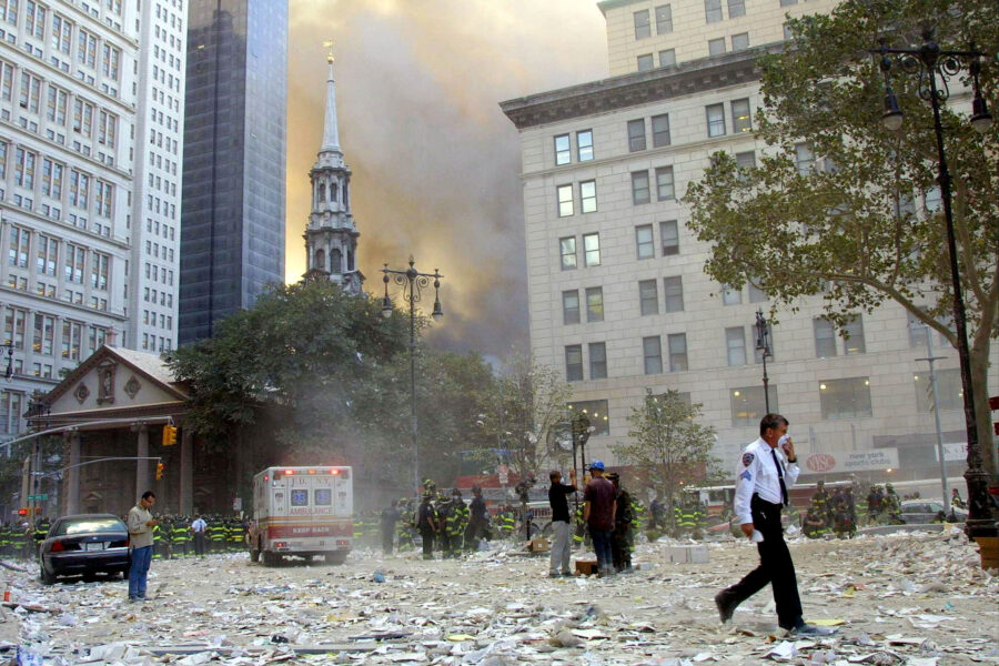 In the aftermath of the 9/11 terrorist attacks on the World Trade Center towers in New York on Sept. 11, 2001. Credit: Mario Tama/Getty Images