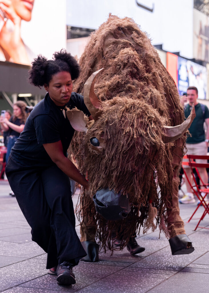 The buffalo puppeteers had only a handful of rehearsals before marching through lower Manhattan. Credit: Jake Bolster/Inside Climate News