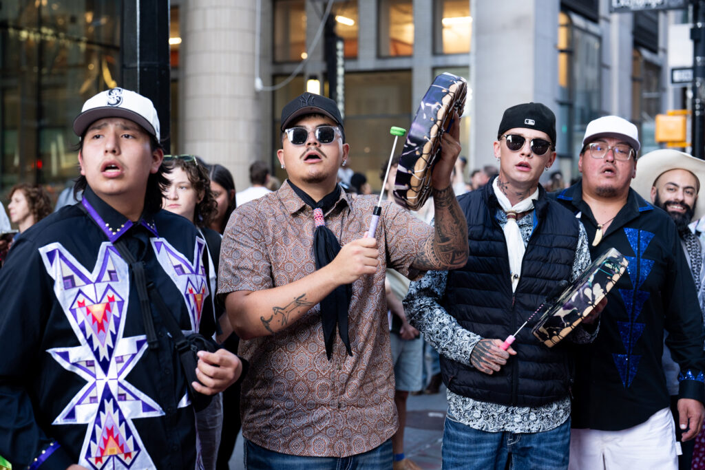 The buffalo march featured performances from Native artists. Credit: Jake Bolster/Inside Climate News