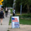 A sign marks the location of a polling place as residents vote in Wisconsin’s primary election on Aug. 11 in Madison. Credit: Scott Olson/Getty Images