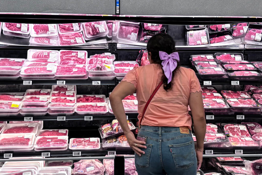 A customer shops for beef at a supermarket in Houston on Sept. 2. Credit: Ronaldo Schemidt/AFP via Getty Images