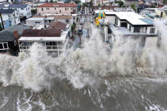 Pacific Ocean waves crash into a seawall on Sept. 7 in Long Beach, Calif., as offshore Hurricane Marie generated heavy surf. Credit: Mario Tama/Getty Images