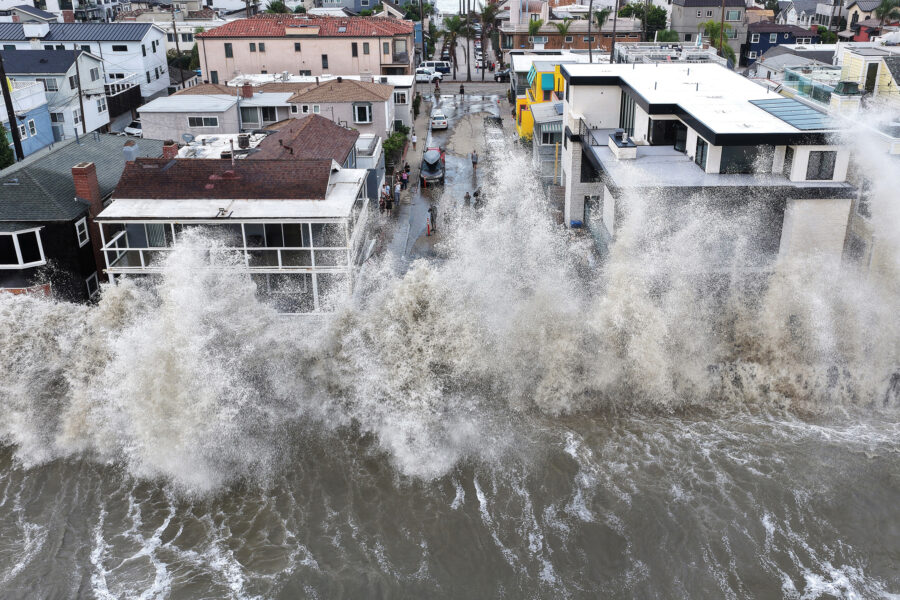 Pacific Ocean waves crash into a seawall on Sept. 7 in Long Beach, Calif., as offshore Hurricane Marie generated heavy surf. Credit: Mario Tama/Getty Images