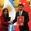 Argentinian President Cristina Fernandez de Kirchner (left) and Chinese President Xi Jinping shake hands after signing documents during a ceremony in 2015 in Beijing. Credit: Rolex dela Pena/Getty Images